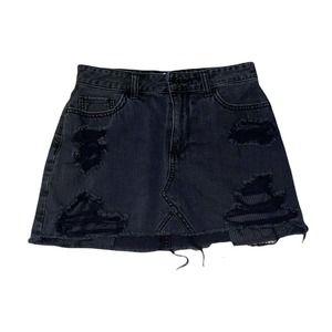 Hollister Women’s Distressed Mini Denim Jean Skirt Size 26 3R Black Cotton W26